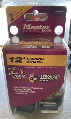 Master Lock 12’ Foot Lashing Straps With Monster Weave Set of  2 New In Package  - Image 1 of 4