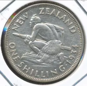 New Zealand 1934 One Shilling 1/- George V (Silver) - Extra Fine - Picture 1 of 3