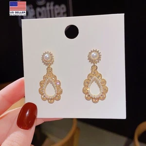 Gorgeous Women 925 Silver Earrings Crystal Pearl Lace Flowers Teardrop Stud 1578 - Picture 1 of 4