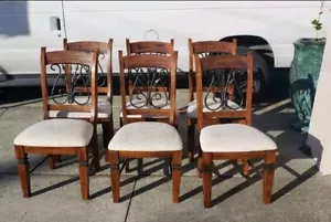 Vintage Biedermeier Style Lyre-Backed Dining Chairs Embossed Upholstery Set of 6 - Picture 1 of 11