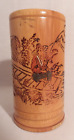 Chinese Bamboo Brush Pot Bitong Fisherman Pier Etched Painted Carved 7 1/2" Tall