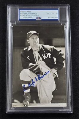 BURLEIGH GRIMES Signed Real Photo Postcard-HOF-GIANTS-ROBINS-YANKEES-PSA 10 Auto - Image 1 of 4