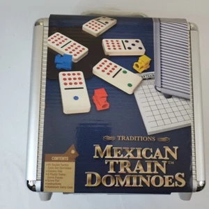 Mexican Train Dominoes Set Tile Board Game Aluminum Case Brand New Fun Game Domi - Picture 1 of 4