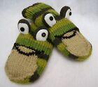 FROG MITTENS knit puppet toad ADULT animal green GIFT costume TAG kermit ski cap