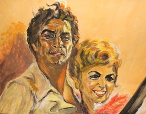 Vintage impressionist gouache painting couple portrait - Picture 1 of 12