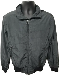 Express Black and Grey Glen Plaid Hooded Light Weight Jacket Size Small - Picture 1 of 6