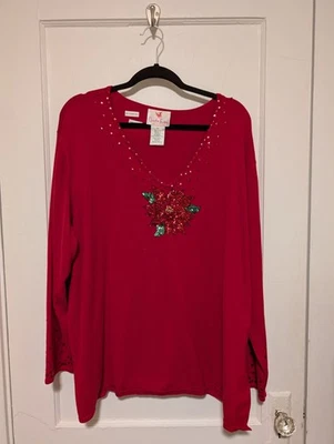 Quacker factory Poinsettia Sweater 3x Christmas - Image 1 of 4