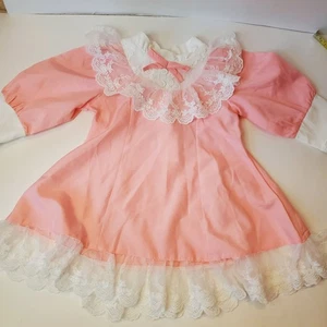 Abito rosa vintage bianco pizzo colletto polsini fiocco bottoni festa occasione speciale - Foto 1 di 8