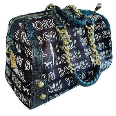 Henri Bendel Signature Brown Logo Speedy Satchel Large Handbag 13"x7x8 Gold - Image 1 of 4