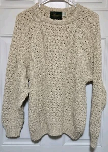 Doogan Donegal Leinen Pullover Herren 40 Large Creme Strick Hand Loomed Crew Irland - Bild 1 von 5
