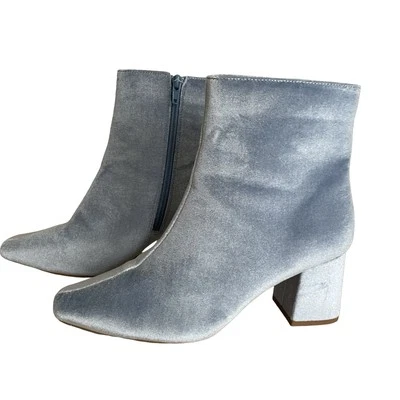 Botas de Terciopelo Azul Retro Puntera Cuadrada Tacón Cremallera Zapatos al Tobillo Talla 8 W ¡Excelente! Foto 1 de 4
