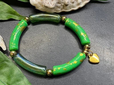 Armband Armreif Gr. S Schlauchperlen elast. Strass Rohrperlen #991-5 - Bild 1 von 2