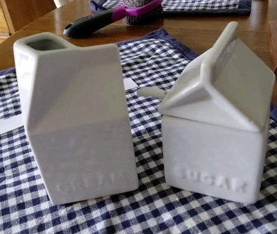 Pier 1 Imports Farmhouse Stoneware Sugar Bowl  And Cream White Canisters Spoon - Image 1 of 4
