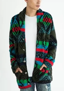 Ralph Lauren Medium Cardigan Sweater Southwestern RRL Polo Green Blue Navajo VtG - Picture 1 of 7