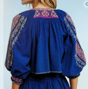 Blusa Campesina Free People Cherry Bomb Corta Bordada Talla XS - Imagen 1 de 10