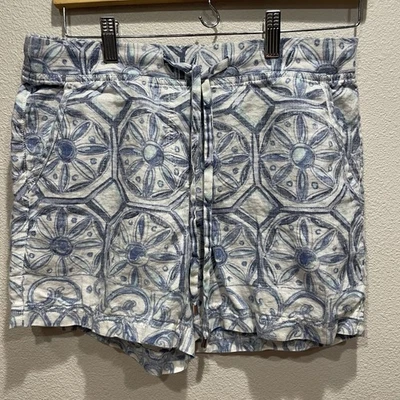 Tommy Bahama Pantalones Cortos de Lino Floral Acuarela Azulejo Azul Lino Elástico Talla S Foto 1 de 4