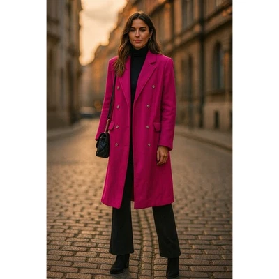 Lo último Rosa Doble Pecho Longline Abrigo Vestido Chaqueta Blazer Foto 1 de 4