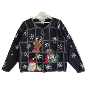 Vintage Mandal Bay Strickjacke Pullover Damen XL schwarz Weihnachten Santa Rentier Schneemann - Bild 1 von 8