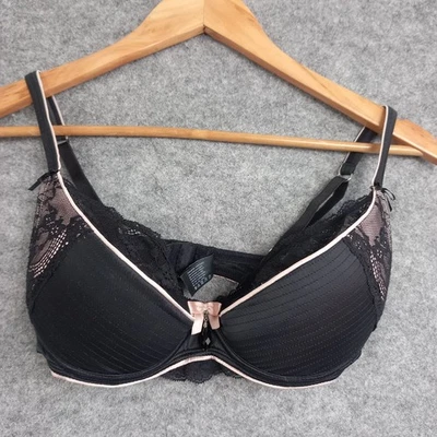 Honey Birdette Bra Womens Size 10E Black Pink Lace Underwire Lingerie Beaded - image 1 of 4