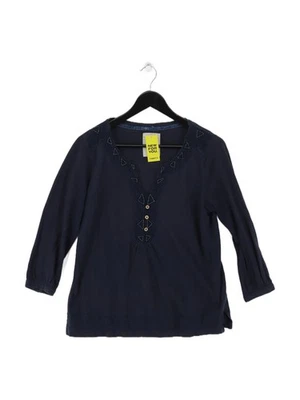 Mantaray Women's Top UK 14 Blue 100% Cotton 3/4 Sleeve V-Neck Basic - Image 1 of 4