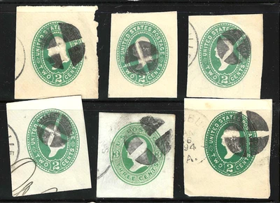 6 Fancy Cancels 2 & 3 Cent Washington Postal Stationary Corner US 69B33 - Image 1 of 3
