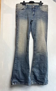 Y2K Denim & Co Low Rise Flare Jeans UK 10-12 Neon Stitch Pale Blue 2000s - Bild 1 von 4