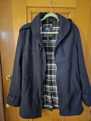 Abrigo grande de lana azul marino Buffalo David Bitton para hombre Foto 1 de 4