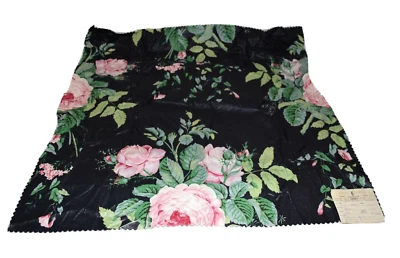 Vintage Fairmount Black with Pink Roses Polished Cotton Fabric Sample 25 x 25 - Image 1 of 4