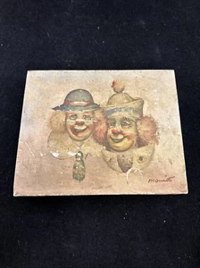 Vintage Happy Clowns Painting by W. Moninet, 8”x10” - Picture 1 of 10