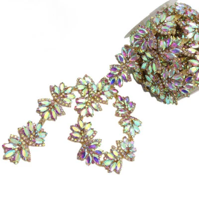 90cm Crystal Rhinestone Flower Chain Diamante Beaded Ribbon Decorative Trim Sew - Image 1 of 4