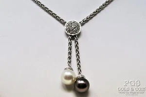 23" Pearl and Diamond Wheat Chain Necklace 18k White Gold 18.5g 23705 - Picture 1 of 5