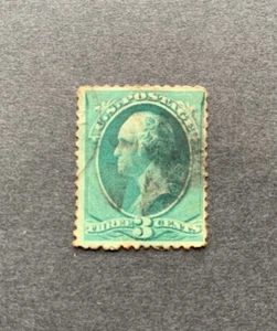 1873 US SCOTT #158 WASHINGTON GREEN 3C CONTINENTAL BANK NOTE USED CANCEL NGLH FN - Picture 1 of 2