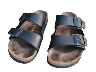 Sandalias Birkenstock Arizona de cuero negro talla EUR 36 US 6 corcho Foto 1 de 4