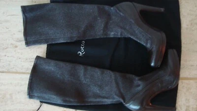 Rocco p brown knee high shimmer heel boot shoe with sheen 7 - Image 1 of 4