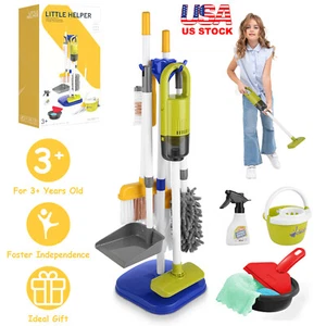Kids Pretend Play Set Toys Educational Cleaning Tools Vacuum Cleaner Mop Basket - Picture 1 of 13