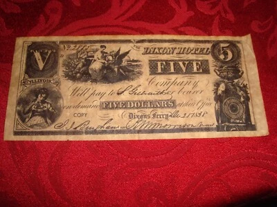 Reproduction $5.00 Voucher for The Dixon Hotel Dixon's Ferry, Illinois - Image 1 of 4