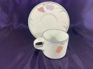 Dansk BELLES FLEURS GRAY (PEACH & MAUVE) Demitasse Cup & Saucer 2 3/8" - Picture 1 of 2