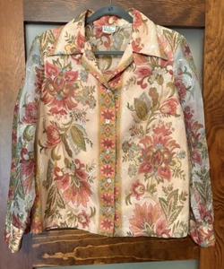 Vintage GREENCASTLE 1970's Floral Blouse Sz XL - Picture 1 of 8