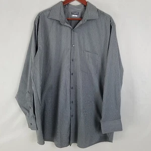 Van Heusen Shirt Mens 18 34/35 Gray Big Fit Stretch Stripe Long Sleeve Button Up - Picture 1 of 13
