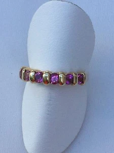 14 Kt Yellow Gold Band Ring With Pink Turmoline - Picture 1 of 8