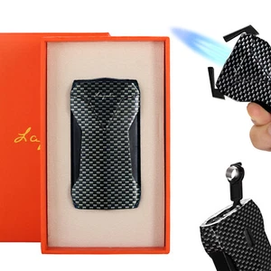 2 Jet Flame Torch Cigar Lighter With Punch Gas Windproof Travel Gift Box Black - Picture 1 of 9