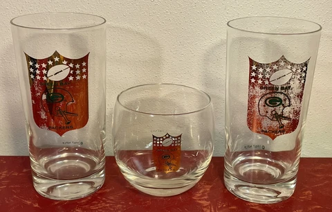 Lot of 3 Vintage 1960s Green Bay Packers Barware Drinking Glasses Cover