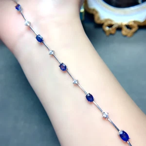 925 Sterling Silver Sapphire Bracelet, Blue Sapphire Tennis Bracelet for Women - Picture 1 of 6