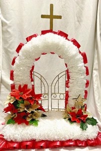 Christmas Gates of Heaven Silk Funeral Flower Tribute Artificial Memorial Wreath - Picture 1 of 4