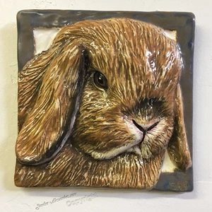 Bunny Rabbit Ceramic Tile Handmade 3d Pet Portrait Sondra Alexander Art - Picture 1 of 4