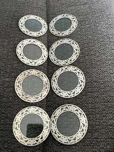 Vintage Set mit acht 3" Sterlingsilber Rand Glas Geschirr/Untersetzern - Bild 1 von 6