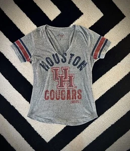Houston Cougars Women’s Bedazzled Tri-Blend V-Neck Gray Fitted Tee SZ Small - Picture 1 of 4