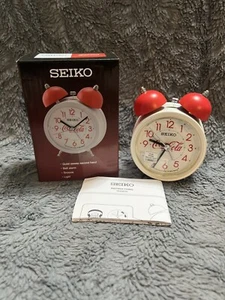 SEIKO COCA COLA WHITE LOUD ALARM CLOCK W/QUIET SWEEP & SNOOZE IN BOX - Picture 1 of 8