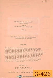 Gorton 1-22 2793A Matermil, fresadora, instrucciones y piezas manual 1957 - Imagen 1 de 5