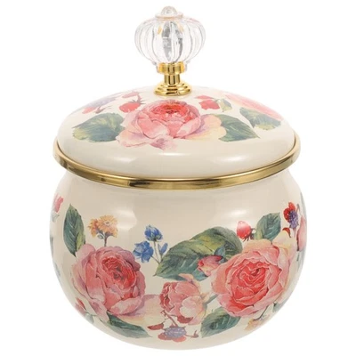 Tarro de galletas floral vintage con tapa, cuenco de caramelo esmaltado bote de té decorativo... Foto 1 de 4